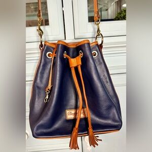 Vintage Dooney & Bourke Blue and Brown Leather Shoulder Bag